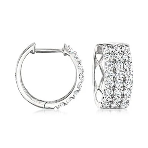 1.00 ct. t.w. Diamond 3-Row Huggie Hoop Earrings in 14kt White Gold. 3/8 inches - Picture 1 of 4