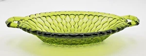 Vintage 1960s Indiana Glass Avocado Green Honeycomb Oval Pickle Dish 2- Handles - Picture 1 of 7