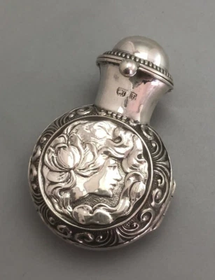 Botella Art Nouveau con aroma a plata Crisford & Norris Birmingham 1905 AALZX Foto 1 de 3