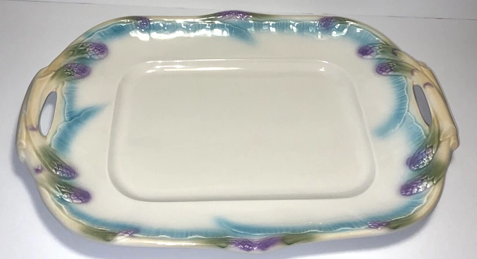 Williams Sonoma Large Floral Asparagus Ceramic Serving Tray Italy #13507 - 17"L - Image 1 of 4