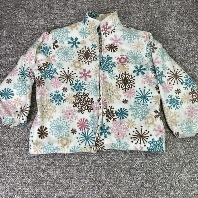 Alfred Dunner jacket Women Large white Fleece full zip Snowflakes sequins Beads - Image 1 of 4
