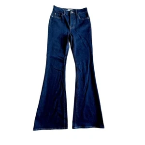 Vaqueros acampanados de tiro alto warp + trama azul marino mujer talla 26 x 33 - Imagen 1 de 8