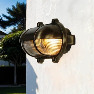 Außenleuchte Glas Messing massiv E27 IP64 Terrasse Garten Maritim Wandlampe - Bild 1 von 8