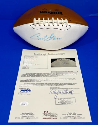 Bart Starr Signed White Panel Wilson Football JSA LOA COA Does Not Hold Air hw1 - Image 1 of 4