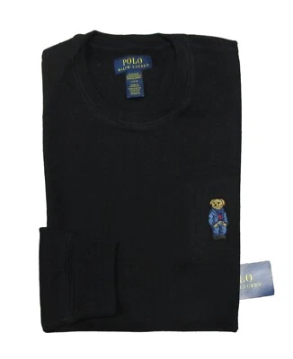 Polo Ralph Lauren Para Hombre Negro Denim Oso Waffle Tejido Térmico Cuello Redondo Camiseta Foto 1 de 4