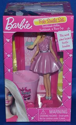 Barbie Fab Smile Set~Toothbrush Holder~Brush~2" Tall Rinse Cup~Girls Bathroom - Image 1 of 2