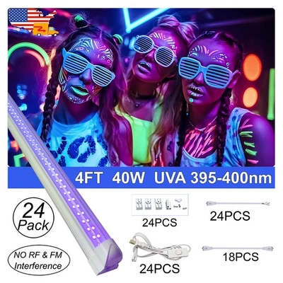 Paquete de 24 Lámparas LED Negras 4FT 40W T8 Integradas UltraVoilet para Fiesta Foto 1 de 4