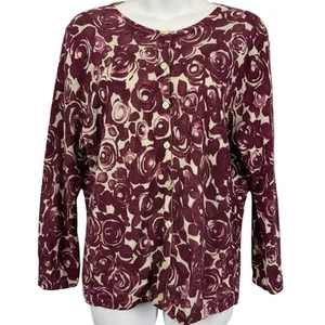 Cárdigan con botones floral 100 % lana Garnet Hill para mujer suéter fino borgoña XL - Imagen 1 de 17