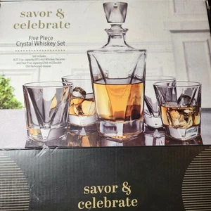 Savor & Celebrate 5 Stück Kristall Whisky Karaffe und 4 Old Fashion Gläser Set - Bild 1 von 15