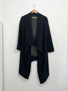Ischiko At Oska Draped Wool Cardigan Size 16 Black White Polka Dot Dip Hem - Picture 1 of 15