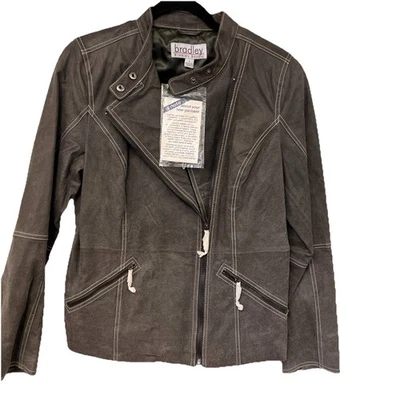 NWT Bradley Bayou 100% Genuine Gray Leather Jacket Womens S - Image 1 of 4