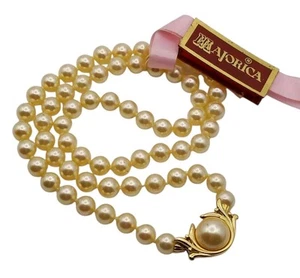 Signed Majorica Faux Pearl Necklace 16" Sterling 925 Gold Plated Clasp Tag 6mm - Picture 1 of 17