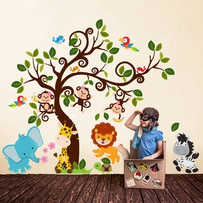 Wall Stickers Bedrooms Children Cloth Repositionable Babysitting Jungle on Tree - Image 1 of 4