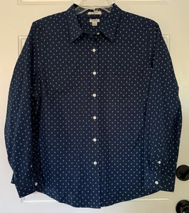 LL Bean 1X Navy Blue Anchors Wrinkle Free Oxford Long Sleeve Button Shirt Top - Picture 1 of 8