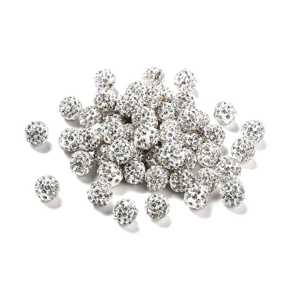 Silver Polymer Clay Beads Disco Ball 10mm Rhinestone Pack Of 10 - Image 1 of 1