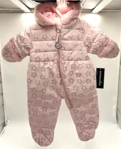 Rothschild Baby 3-6 Monate rosa Sternenmuster Winter gefütterter Kinderwagenanzug Kunstfell Neu mit Etikett - Bild 1 von 19