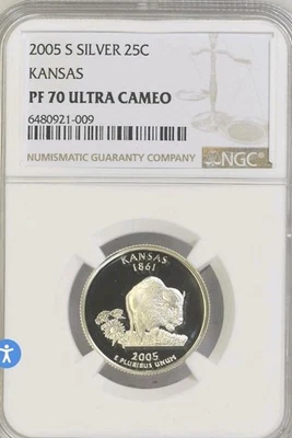 2005 S,  KANSAS,  state silver Quarter, NGC, PF70, Ultra Çameo - Image 1 of 4