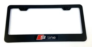 3D S Line Audi Quattro Emblem Stainless Steel Black License Plate Frame W/ Caps - Bild 1 von 4