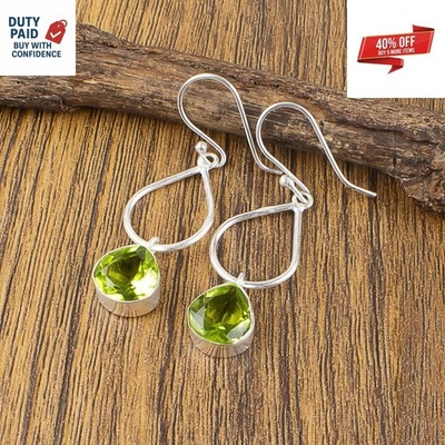 Christmas Deal Heart Peridot Anniversary Sister Unique Earrings Sterling Silver - Image 1 of 4