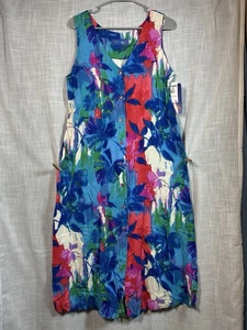 NWT Vintage Jams World Floral Hawaiian Maxi Dress Tropical Blue Retro - Picture 1 of 10
