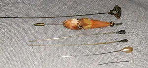 Lot Of 6 Hat Pins Sterling Silver Large Pin Rhinestones - Picture 1 of 9