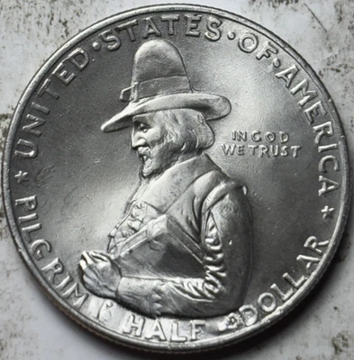 1920 Pilgrim 50c Commemorative Half Dollar. Attractive UNC Details, Whizzed - Image 1 of 2