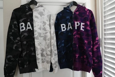 Sudaderas con capucha Bape camufladas media y media cremallera completa (talla L) - BK/WH y BL/PR | A Bathing Ape Foto 1 de 4