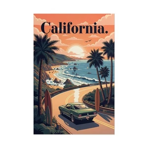 Ford Mustang Fastback Poster – Classic Muscle Car Wall Art California Highway - Picture 1 of 44