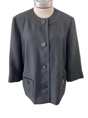 Alfred Dunner blazer Size 14 shoulder pads 2 pockets 4 button closure black - Image 1 of 4