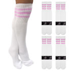 4 Pairs Knee High Tube Socks 3 Stripe Old School 24 Soccer Sport 10-15 Pink