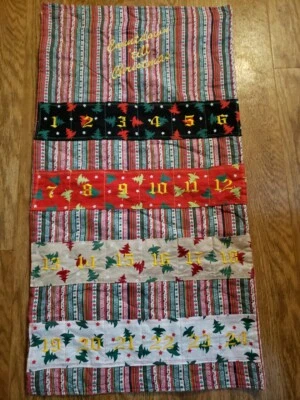 ADVENT WALL HANGING QUILTED "COUNTDOWN TO CHRISTMAS" EMBROIDERED MULTICOLOR 36"L - Image 1 of 4