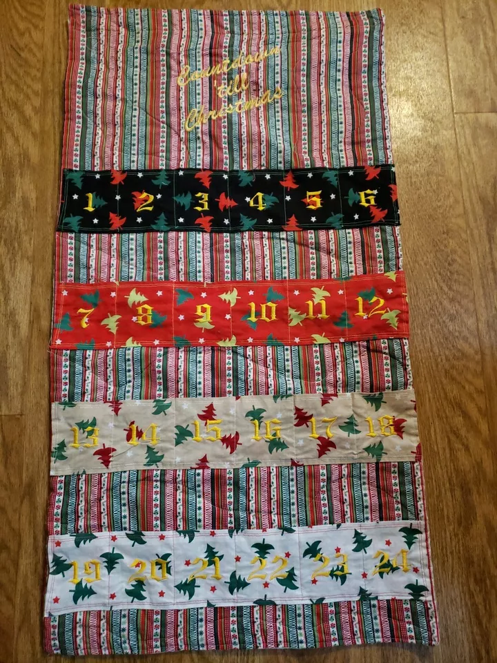 ADVENT WALL HANGING QUILTED "COUNTDOWN TO CHRISTMAS" EMBROIDERED MULTICOLOR 36"L - Image 1 of 4