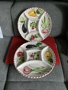 2x Servierteller /Fondue Italienische Majolika, Vintage, D 22 cm, Gemüse Motiv - Bild 1 von 5