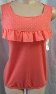 "LOFT" KORALLE GEPUNKTET ILLUSION NECK RÜSCHEN BLUSE WEICH STRICK TOP GR: XS NEU MIT ETIKETT - Bild 1 von 3