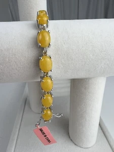 Burmese Yellow Jade Cabochons Tennis Bracelet Crystal Sparkle 925 Silver 8” NWT - Picture 1 of 8