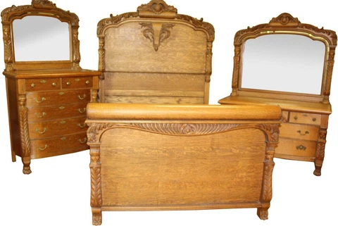Antique Bedroom Set, Victorian Oak Bedroom Suite - Horner Style #18291 Cover