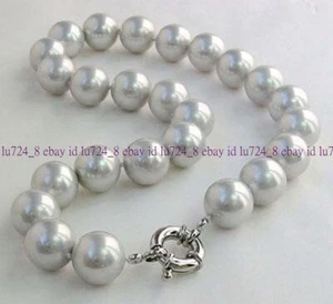 10mm Silver Gray South Sea Shell Pearl Round Beads Necklace 18 Inches - Picture 1 of 12