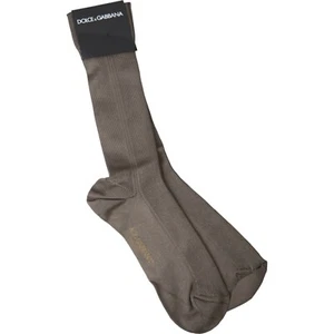 DOLCE & GABBANA Socks Men Brown Cotton Blend Logo Print Mid Calf s. M RRP 210usd - Picture 1 of 5