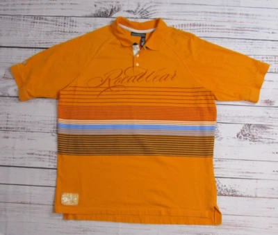 Camisa polo manga corta Y2k Rocawear naranja a rayas Spellout para hombre 2XL Foto 1 de 4
