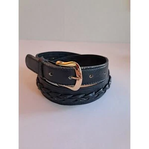 Echtleder geflochten zusammengesetzter Gürtel Medium 29 schwarz Vollnarbenleder Messingschnalle - Bild 1 von 11