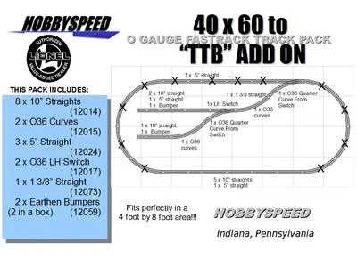 LIONEL FASTRACK 40X60 OVAL TO A TTB TRACK LAYOUT SET ADD-ON-PACK design plan - Image 1 of 2