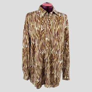 Shein button up collared shirt XL white/gold/brown New without tags - Foto 1 di 8