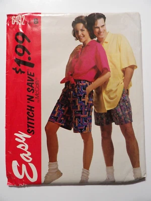 McCall's Easy Stitch 'n Save 6492 Misses, Men, Teen Boys' Shirt & Shorts L, XL - Image 1 of 3