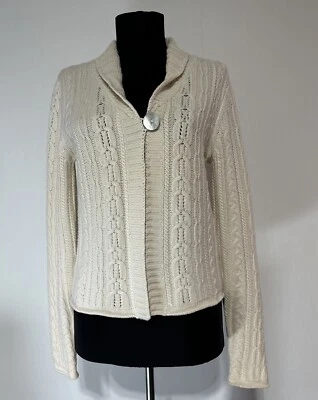 Suéter Cárdigan Tejido con Cable de Cachemira Sundance S Pequeño Bronceado Botón Nácar Foto 1 de 4