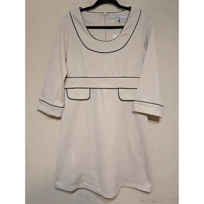 Vertigo Paris Sheath Dress Oyster Black Trim Career Work Party L - Image 1 of 4