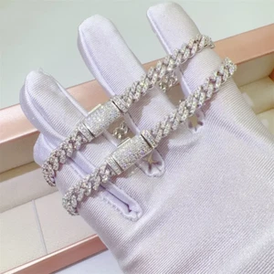 6 mm VVS1 D Moissanit Kubanisches Glied Armband/Kette Massiv 925 Pässe Diamant Tester! - Bild 1 von 14