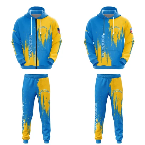 Los Angeles Chargers Men's 2PCS Tracksuit Casual Hooded Sweatshirt Jogging Pants Cover