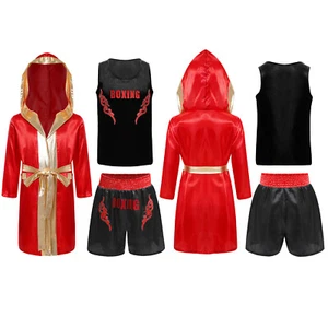 Kids Boys Suit Kickboxing Outfit Robe Set Vest Uniform Cloak Exercise Running - Picture 1 of 46
