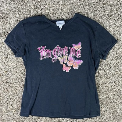 Vintage You Give Me Butterflies Baby Tee Shirt Women’s Size M Y2k Glam Mall  - Image 1 of 4