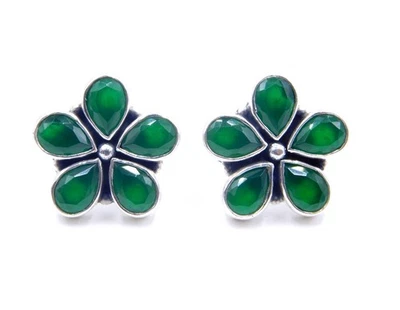 6.50 GM 925 Argento Sterling Creato IN Laboratorio Smeraldo Taglio Fatto Parure - Immagine 1 di 4